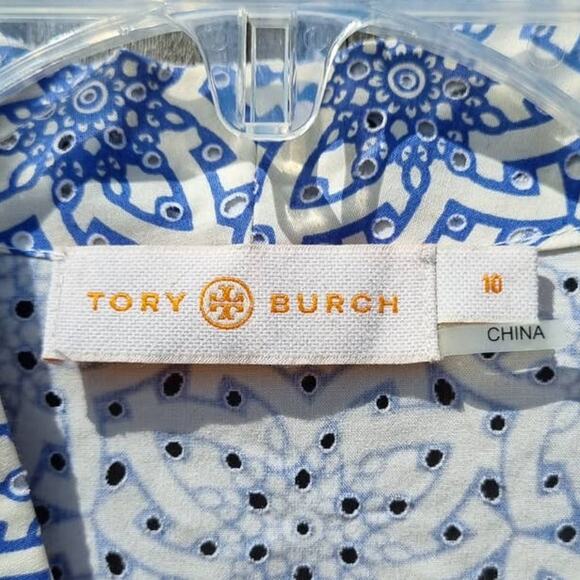 Tory Burch Blue Printed Gretchen Cotton Tunic Women's Size 10 - Picture 4 of 9